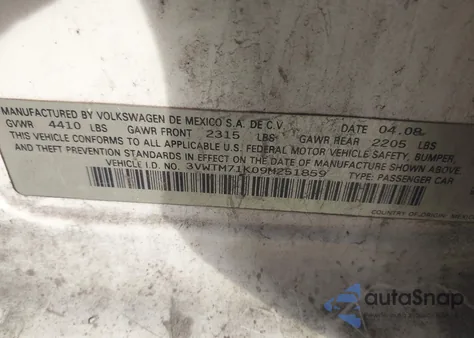 2009 Volkswagen Jetta 2.5L Se из США, поврежденный, VIN 3VWTM71K09M251859